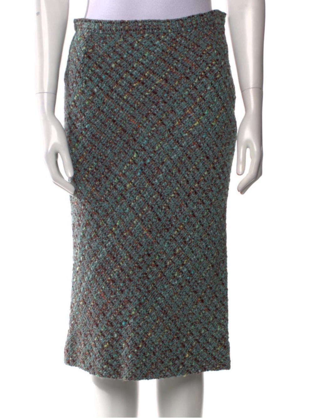 Dolce & Gabbana Teal Tweed Midi Pencil Skirt